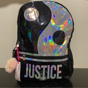 Justice Yin Yang Backpack Black Silver Teen School Bag Trendy Preppy”